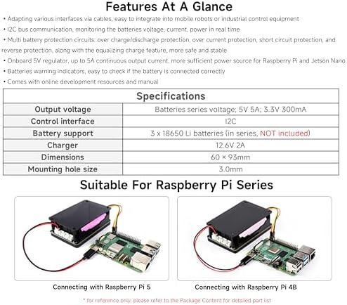 UPS HAT Module Compatible with Raspberry Pi 5/4B/3B+,3S & 5V 5A Output - Image 3