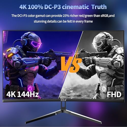 ZZA 27 Inch 4K Gaming Monitor,UHD(3840x2160) 4K 144Hz Flat Monitor, Adaptive Sync,HDMI 2.1 & DP 1.4,Tilt Adjustment PC Monitor, Wall Mountable, for Work, Streaming, and Home Office, Black - Image 3