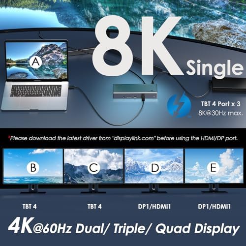 WAVLINK Thunderbolt 4 Dock with 100W Charging, Displaylink Docking Station Quad 4K@60Hz Monitor,3 Thunderbolt 4 Ports, 2.5G Ethernet, Thunderbolt Dock for Mac M1-M4 and PC,Displaylink Driver Required - Image 4