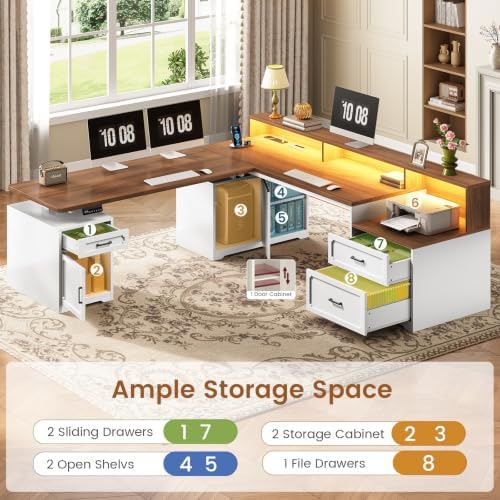 SEDETA Farmhouse L Shaped Standing Electric Desk with Storage, White - Image 5