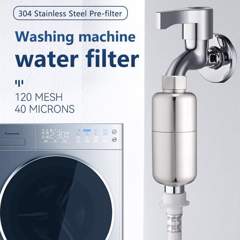 Generic Durable 304 Stainless Steel Whole House Washing Machine Sediment Filter - BPA-Free, Maintenance-Free Inline Filter with Stainless Steel Lids for Improved Laundry and General Home Use, T45-4 - Image 2