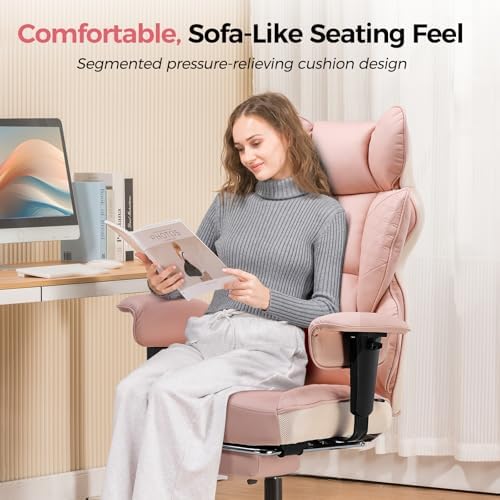 GTPLAYER Big and Tall Gaming Chair 400lbs Heavy Duty Office Chair with Foot Rest & Ergonomic Pocket Spring Lumbar Support, High Back 3D Saddle Shaped Cushion for Back Pain Relief, Pink - Image 6