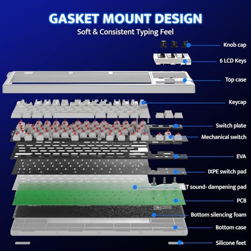 darkFlash K87PRO TKL Mechanical Keyboard with 6 LCD Stream Control Keys & 3 Media Knobs – Gasket Mount, Hot-Swappable RGB Gaming & Streaming Macro Keyboard for PC & Mac (White) - Image 6