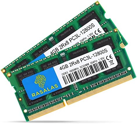 8GB (2X 4GB) PC3L-12800S DDR3L 1600MHz 4GB RAM DDR3L PC3L-12800S 1600MHZ SODIMM 2Rx8 1.35V 204Pin CL11 Rasalas Memory kit for Laptop/Notebook/AIO Computer Upgrade by Rasalas