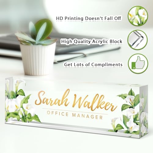 Name Plate for Desk, Desk Name Plate Personalized, Office Decor for Women Men, Acrylic Desktop Accessories, Office Gifts for Boss Nurse Teacher Coworker, Employee Appreciation Gift (Purple Calla) - Image 3