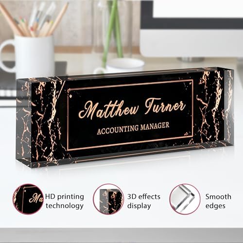 Custom Name Plate for Desk, Acrylic Desk Name Plate Personalized, Employee Appreciation Gifts, Office Desk Accessories for Women Men Teacher Nurse, Coworker Gifts for Manager Assistant (BlackRose) - Image 3