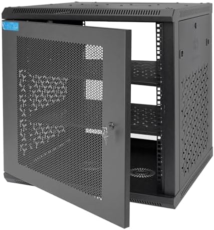 12U Wall Mount Server Cabinet with A Lockable Front Vented Door, Cooling Fans, Removable Side Panels - 60cm Depth, 19" Network Rack Including 2 PCS Full-Size Rack Shelves for IT Equipment by OCEANHUG