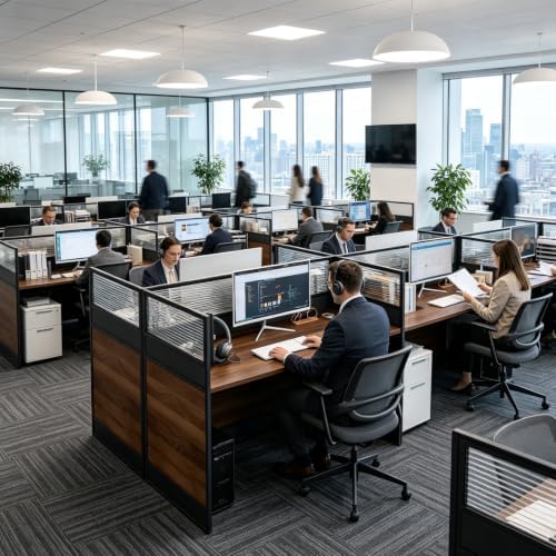 4-Person Office Cubicle Workstation Desk with Mute Privacy Panels & Cable Management, Computer Cubicles Desk for Home & Commercial Office Use, Walnut Finish - Image 7