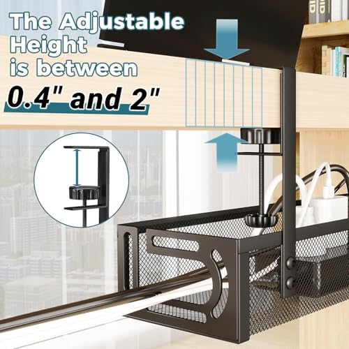 Cable Management Under Desk, 25.3'' No Drill Desk Cable Management Tray with Clamp, Metal Cord Organizer for Standing Desk, Computer Wire Management for Home Office & Gaming Setup, Black - Image 6