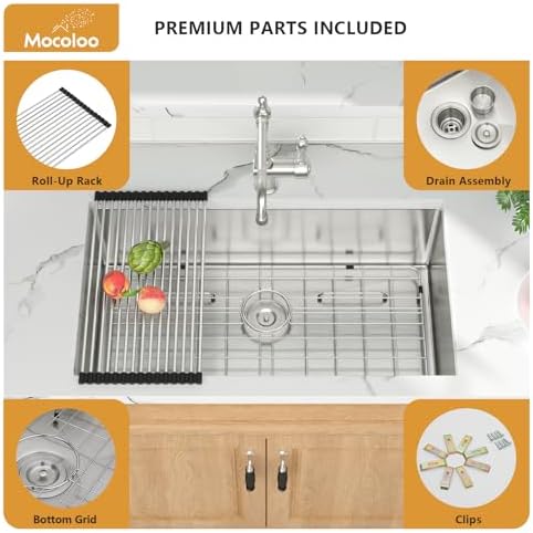 Mocoloo 33 Undermount Kitchen Sink - 33 x 19 Inch Kitchen Sink Undermount Stainless Steel 16 Gauge Single Bowl Under Counter Handmade with Offset Drain, 10'' Deep Basin - Image 7