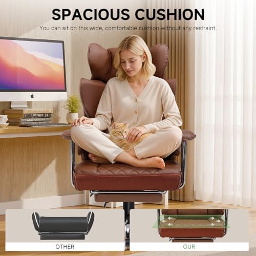 COMHOMA Big and Tall Office Chair, High Back Leather Gaming Chair with Footrest, Executive Ergonomic Office Chairs with Pocket Spring Lumbar Support and with Outward Fixed Soft Armrests - Image 7