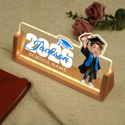 Custom Light Up Name Plate for Desk, Desk Name Plate Personalized with Logo, Employee Appreciation Gift, Personalized Office Gifts for Boss Coworkers Teacher, Office Decor for Women Men (Graduation style for boys) - Image 6