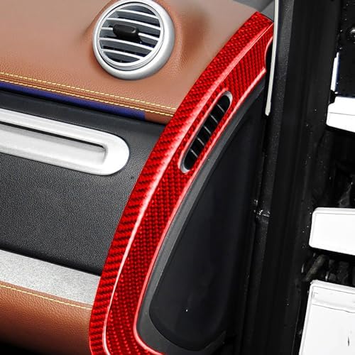 Car Dashboard AC Vent Side Panel Decorative Strip Cover Sticker Real 3K Red Carbon Fiber Decoration Interior Accessories Trim Compatible with Benz Smart Fortwo 2011 2012 2013 2014 2015 - Image 4