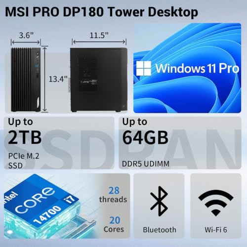msi PRO DP180 Business Tower Desktop Computer, Intel 20-Core i7-14700 - Image 2