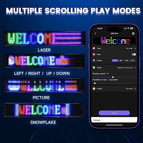 Rayhome Large Programmable LED Sign, 37''x8'' Flexible Indoor LED Store Sign with Remote, Scrolling Bluetooth APP Control Custom Text Pattern Animation digital Display for Store School Hotel - Image 4