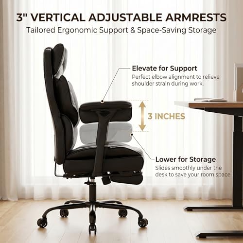 Big and Tall Gaming Office Chair 400lbs - Heavy Duty Ergonomic Computer Desk Chair with Footrest, Adjustable Armrests, High Back PU Leather with Racing Style (Black) - Image 7
