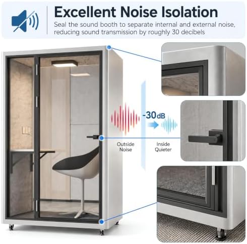 Soundproof Office Pod with 1 Person Enclosed Structure (Silver) - Image 4
