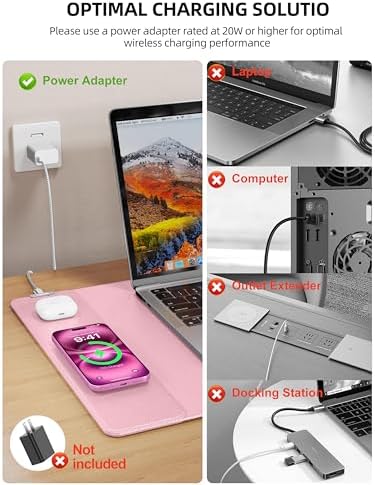 Mouse Pad with 15W Wireless Charging, XXL Large Leather Desk Mat, Pink - Image 4