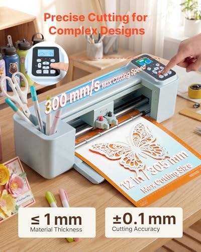 VEVOR Vinyl Cutting Machine, 12 in, Button-Controlled Vinyl Cutter, 20000+ Built-in Design Resources, Compatible with Mac, Windows, Android and iOS, for Creating Customized Crafts Cards, Home Decor - Image 5