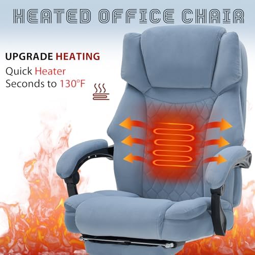 Massage Office Chair with Foot Rest 6 Points Vibration and Heat Home Office Desk Chairs for Heavy People 400lbs Reclining Managerial Chairs Ergonomic Executive Chair (Dustyblue) - Image 5
