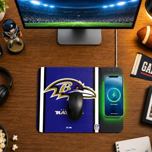 SOAR NFL Official Established Primary Logo Wordmark Home Office Wireless Charging Mouse Pad Mat 11.8" x 8.6" (Baltimore Ravens) - Image 3