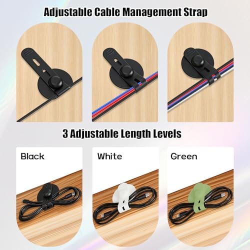 12Pcs Silicone Cable Straps, Self Adhesive Cable Management Under Desk, Reusable Cable Clip, Wire Organizers for Cords, Cord Holder for Home, Kitchen, Office, Bedroom, Car (Black) - Image 5