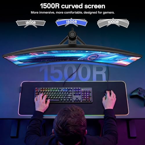 KOORUI 34 Inch 240Hz Ultrawide Curved Gaming Monitor, WQHD 3440×1440, 1500R, HDR400, PIP/PBP, 90% DIC-P3, Adaptive Sync, HDMI 2.1/DP 1.4, Tilt/Swivel/Height Adjustable, VESA for PC Gaming, Work & Play - Image 6