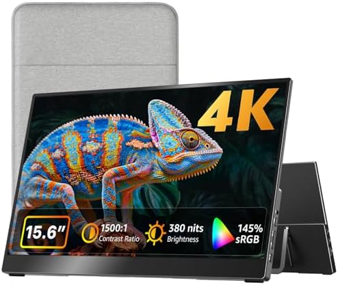 kksmart Portable Monitor 15.6 inch 4K UHD 145% sRGB 60Hz, Travel Monitor for Laptop MacBook Surface PC Xbox PS5, HDMI USB-C VESA Compatible Built-in Speaker by KKSMART