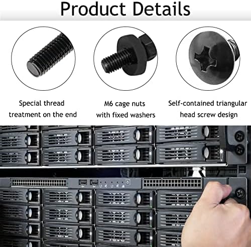 50-Pack M6 x 16mm Computer Rack Mount Cage Screws, Nuts & Washers for Server Cabinet - Black - Image 3