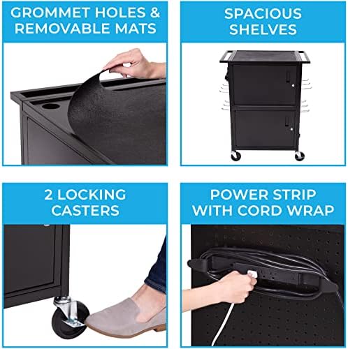 Line Leader Stellar AV Cart - Computer Cart with Customizable Pegboard & Hooks, Dual Locking Cabinets, UL Certified Power, Mobile Workstation with Locking Wheels, Ideal for Laptop & Charger Storage - Image 4