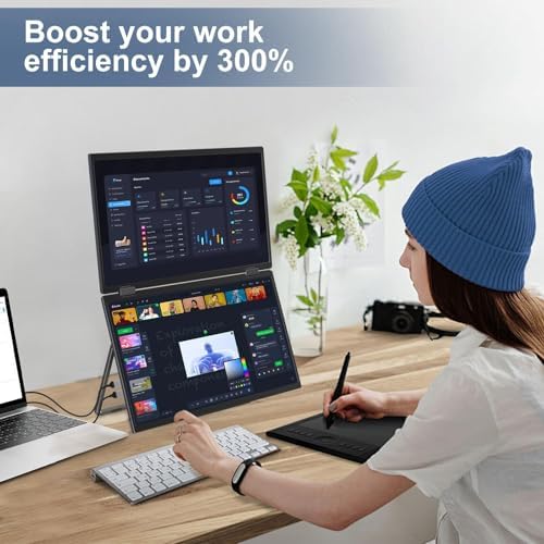 InnoView Dual Portable Monitor 15.6" 1920x1080 Dual Stacked Foldable Monitor | 315° Screen Adjustment | USB-C/HDMI Dual Screen Monitor for Laptop, Mac, Windows - Image 5