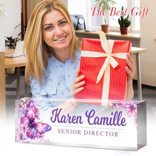 Custom Office Name Plate for Desk - Name Plate Personalized Gifts for Coworkers, Boss, Teacher, Social Worker - Acrylic Office Desk Decor for Women Men - Employee Appreciation Gifts (purple) - Image 3