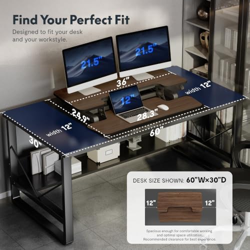 FLEXISPOT 36" Standing Desk Converter, Dual Monitor Desk Riser, Sit Stand Computer Workstation with Ergonomic Height Adjustment, Large Stand Up Desk Riser for Home Office, Walnut - Image 5