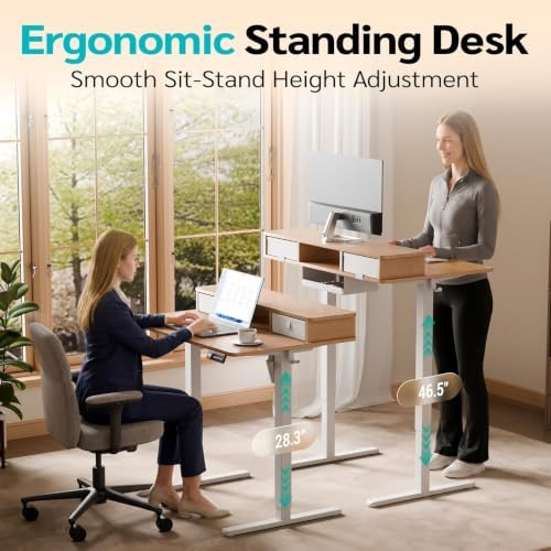 40" x 24" Electric Standing Desk with Dual Drawers, Light Walnut - Image 4