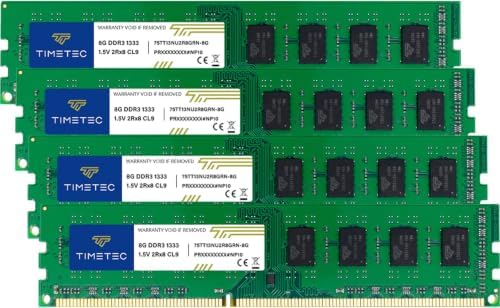 Timetec 32GB KIT(4x8GB) DDR3 1333MHz PC3-10600 Non-ECC Unbuffered 1.5V CL9 2Rx8 Dual Rank 240 Pin UDIMM PC Desktop Computer Memory RAM Module Upgrade (32GB KIT(4x8GB)) by Timetec