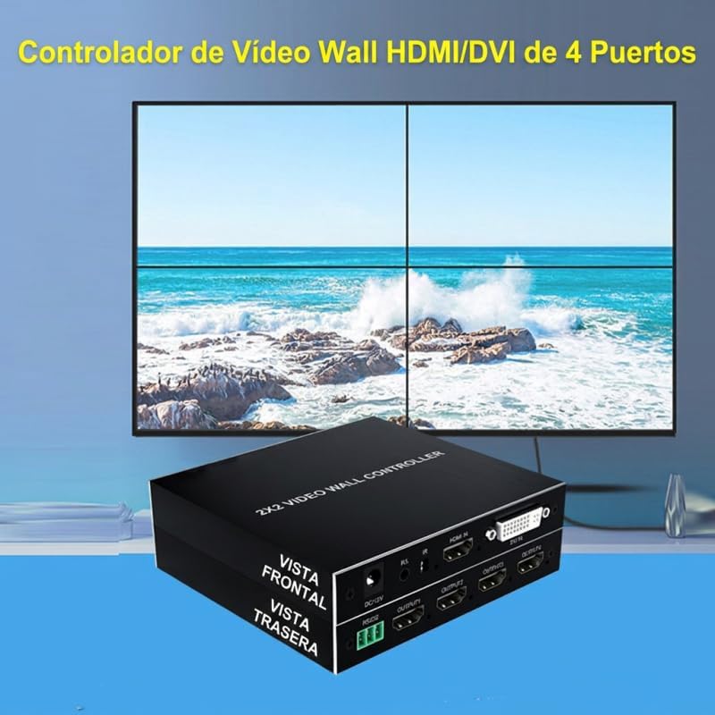 2x2 HDMI Video Wall Processor, Ultra HD 4 Channel DVI TV Wall Video Controller, 180° Rotating HDMI Splicing Display Processor with RS232 and IR Remote Control(US) - Image 2