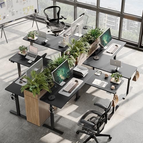 TIQLAB Standing Desk L Shaped, 63x55 Inch Adjustable Height Electric Stand Up Desk, Corner Standing Table with Hooks, Sit Stand Desk with Splice Board, Black - Image 5