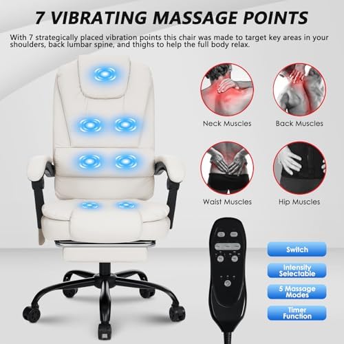 HOFFREE Massage Office Chair with Foot Rest 7 Points Vibration,Beige - Image 3