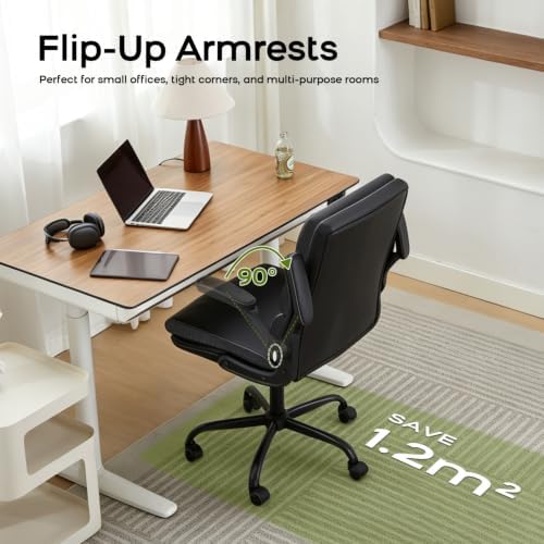 amseatec Home Office Desk Chair, Leather Flip-Up Armrests Comfy Task Chair - Image 6