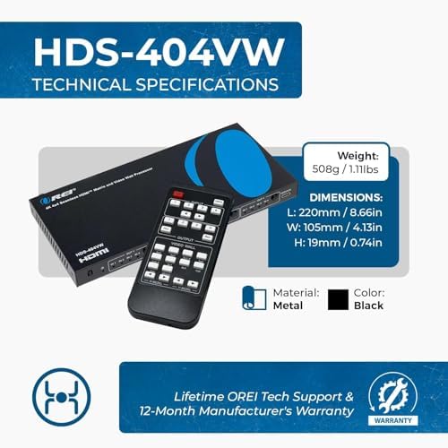 OREI 4x4 HDMI Matrix Video Wall 4K@30Hz, Seamless, HDCP 1.4, RS-232, IR - Image 5