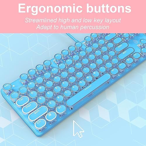 YSCP Typewriter Style Mechanical Gaming Keyboard White Backlit Wired with Blue Switch Retro Round Keycap 104 Keys Keyboard (Blue) - Image 2