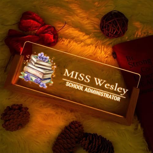 Custom Name Plate for Desk with Light Up Acrylic & Wooden Base - Personalized Office Sign for Teacher, Boss, Coworker - Employee Appreciation Gift for Educators Professionals - Image 2