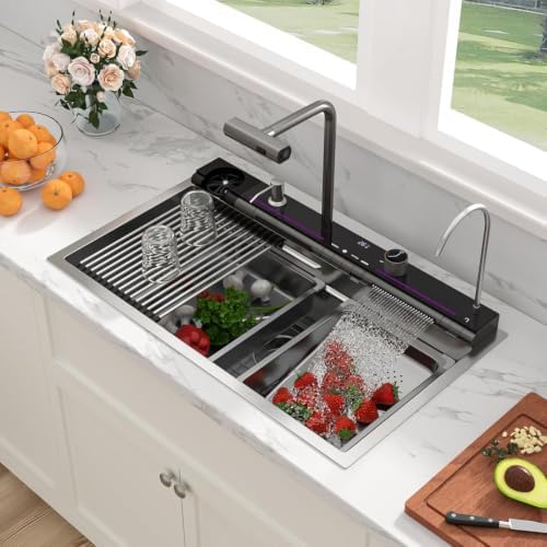 Sarlai Waterfall Kitchen Sink 33 Inch Drop In Sinks 33x19 Inch Workstation - Image 3