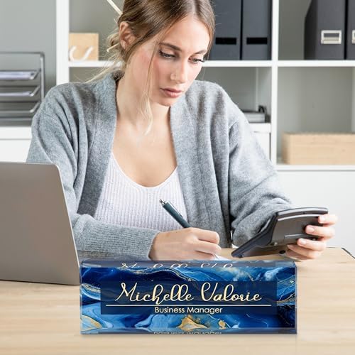 Personalized Name Plate for Desk, Custom Desk Name Plate, Acrylic Name Plate Office Desk Accessories, Personalized Office Gifts for Coworkers Teachers, Employee Appreciation Gifts (B-Blue Marble) - Image 6