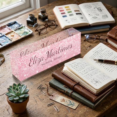 Personalized Name Plate for Desk Custom Desk Name Plate Acrylic Office Desk Accessories Decor for Women Teacher Nurse Boss Employee Appreciation Gifts for Mother Pink Name Plates - Image 6