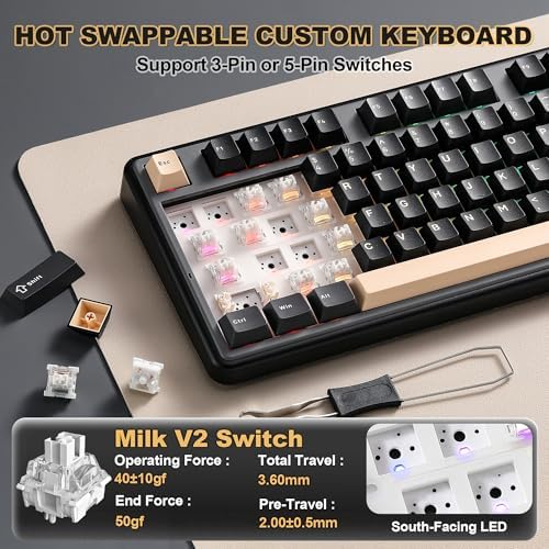 YUNZII B98 PRO 96% Wireless Mechanical Keyboard (Black, Milk Switch) - Image 6