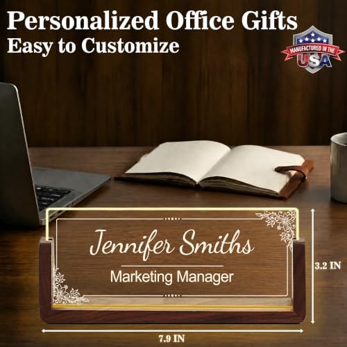 Custom Name Plate for Desk with LED Walnut Frame, Office Desk Decor - Image 4