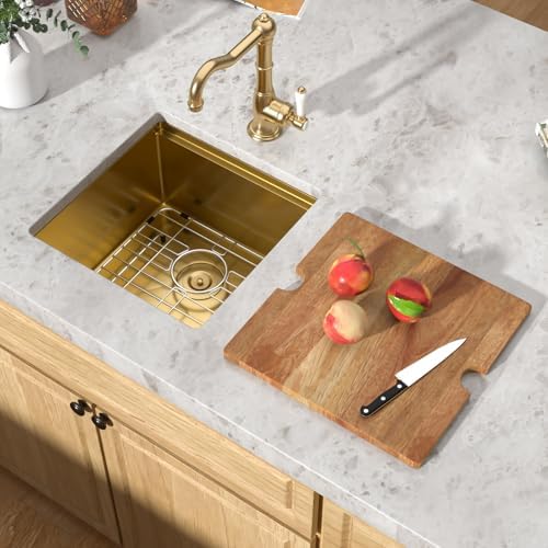 17x17 Inch Gold Undermount Bar Sink, Workstation SS304 Wet Bar Sink - Image 2