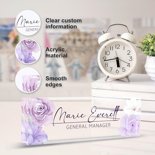 Desk Name Plate Personalized Name Plate for Desk, Office Desk Decor, 3D Style Personalized Plaque Name Plates for Desks Custom Appreciation Gifts for Boss Lady Employee Coworkers (Gouache Flowers) - Image 3