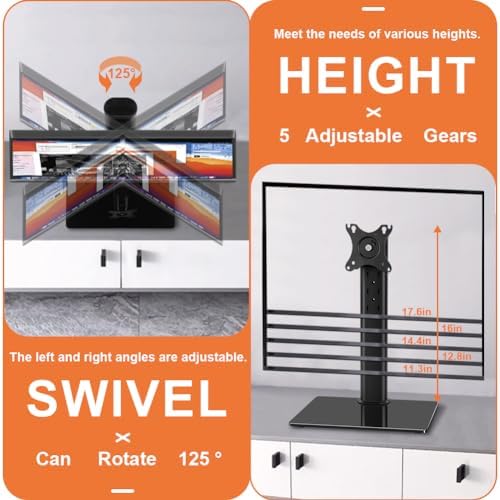 KKTONER Single Computer Monitor Stand Free Standing Desk Vesa Mount for 13 inch to 32 inch Screen Height Adjustable Monitor Mount Swivel Vesa 75*75mm/100*100mm Hold up 77Lbs - Image 5